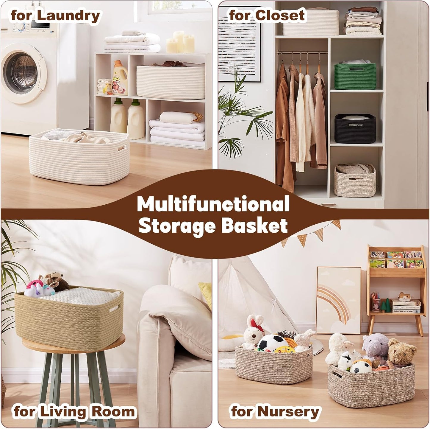 OIAHOMY Storage Basket for Shelves, Closet Cube Storage Bins Baskets for Clothes Blanket Towels, Baby Nursery, Toy Baskets Box, Woven Rope Basket, 15.75*11.81*7.09 IN, 2 Packs Mixed Pink