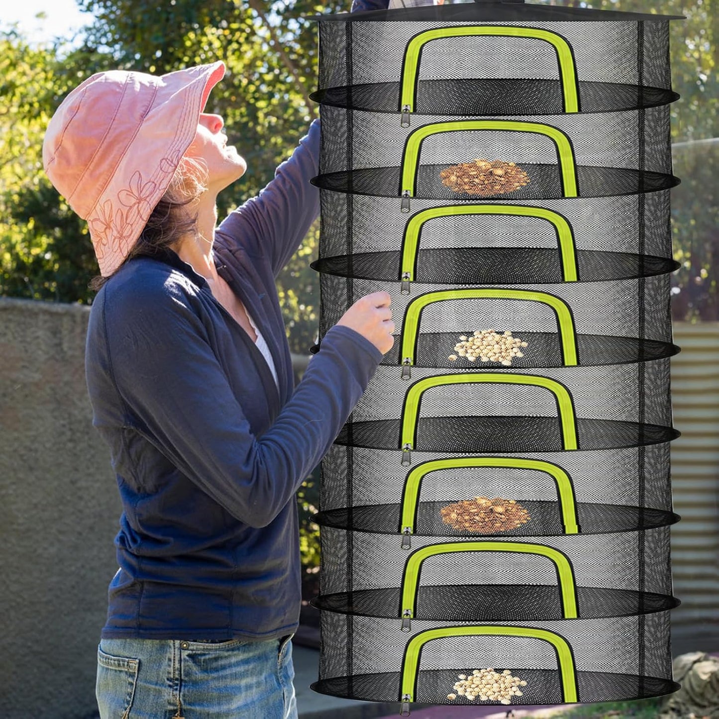 8 Layer Herb Drying Rack, Herb Drying Rack Hanging Mesh, Foldable Grass Drying Rack With U-Shaped Zipper, Garden Scissors, Hooks, For Drying Herbs Plants, Flowers, Fruits, Food(8 Layers-23.62'')