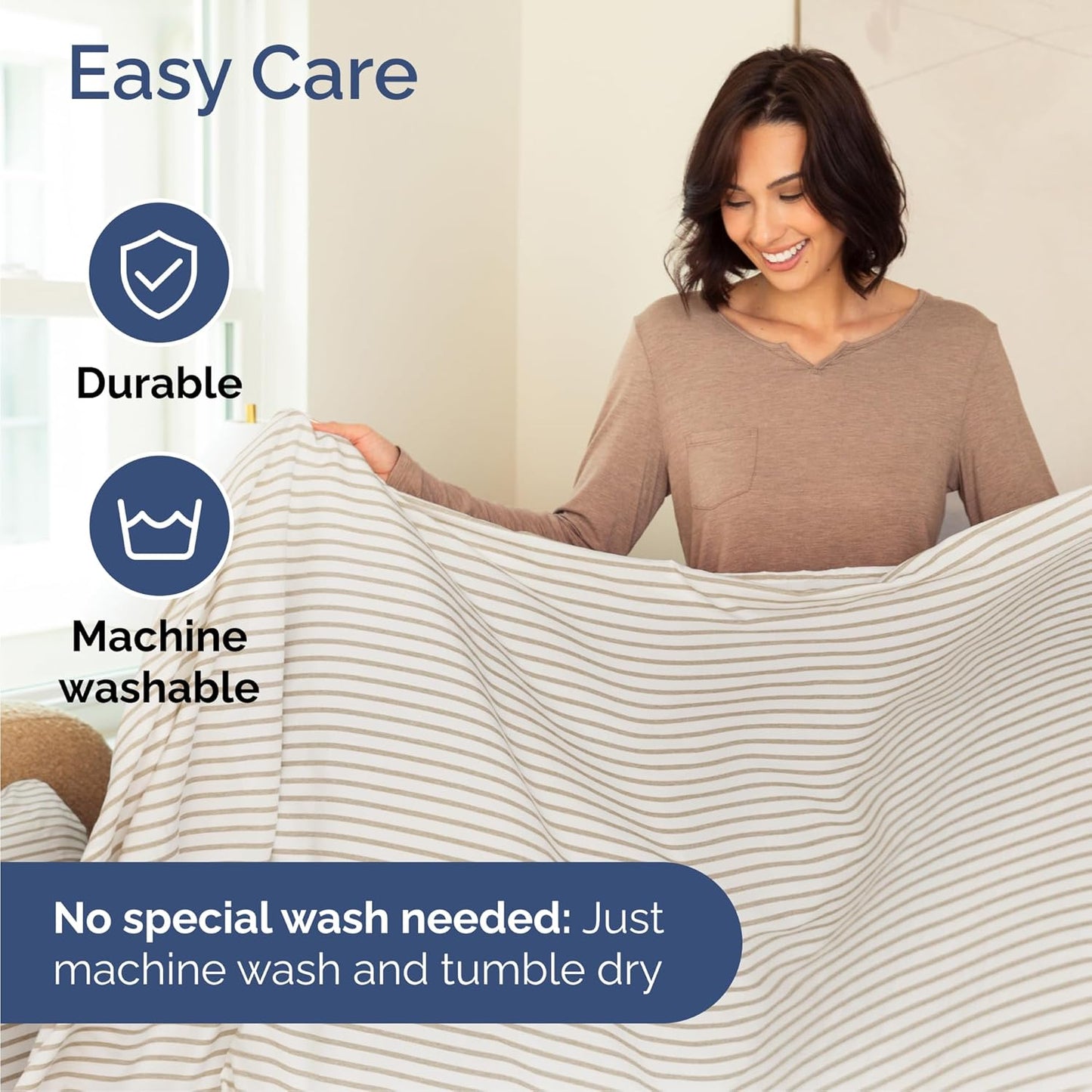 Queen Size 4 Piece Sheet Set - Comfy Breathable & Cooling Bed Sheets Set - Hotel Luxury Bedding for Women, Men, Kids, Teens, Boys & Girls - Deep Pockets and Wrinkle Free - Oeko-Tex - Beige Stripes 2