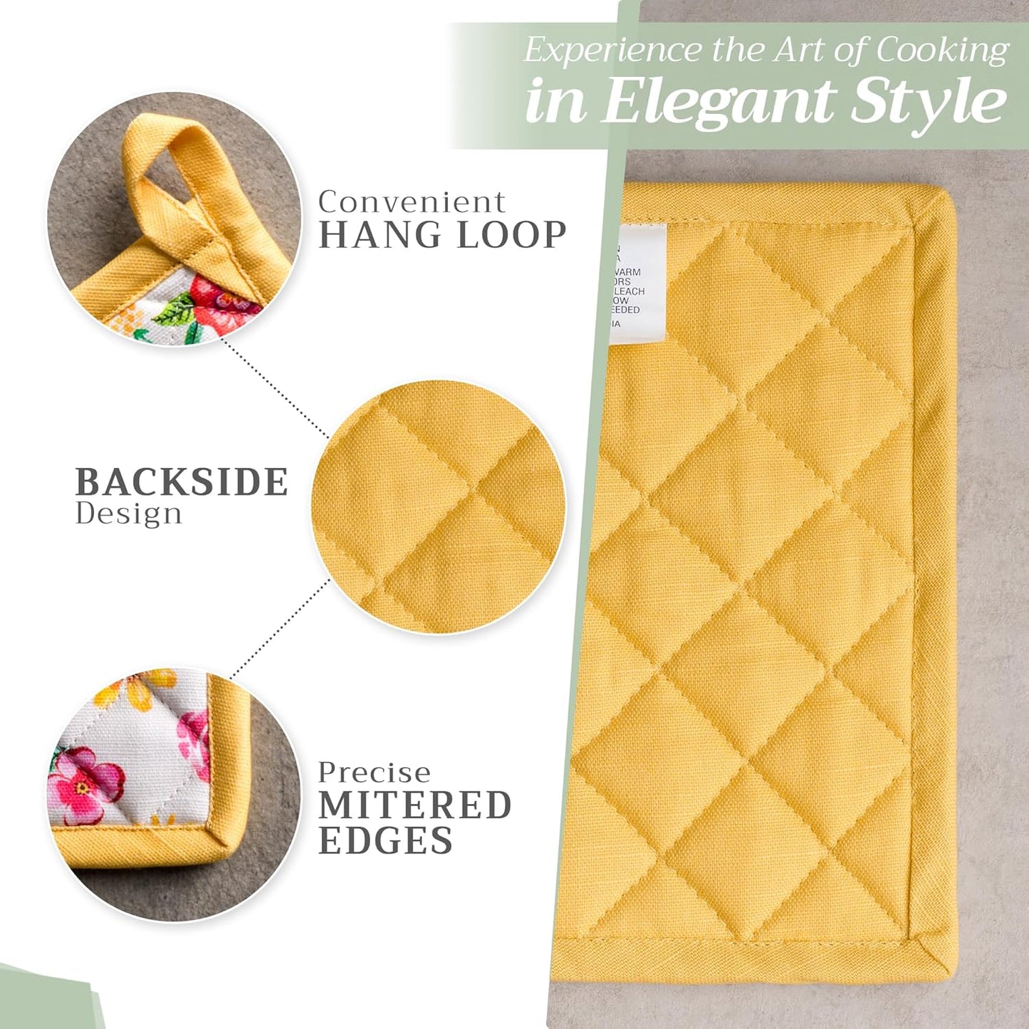 Maison d' Hermine Pot Holders 100% Cotton Heat Resistant Potholders 8" x 8" Hot Pads with Loop BBQ, Cooking, Grilling, Kitchen, Handling Hot Pans Spring/Summer (Pack of 1, Happy Florals - Sweety)