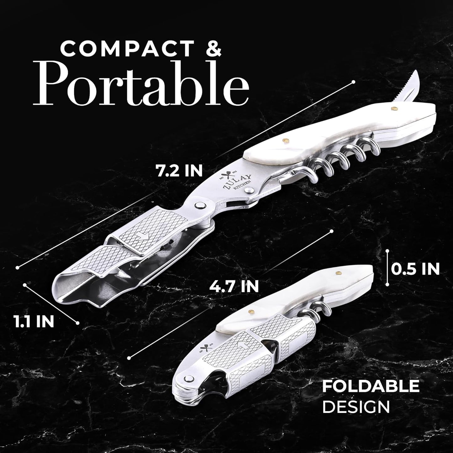 Zulay Kitchen Corkscrew Wine Opener - Premium 420 Stainless Steel & Resin Wine Bottle Opener - Double Hinged Opener with Foil Cutter & Cap Remover - Resin