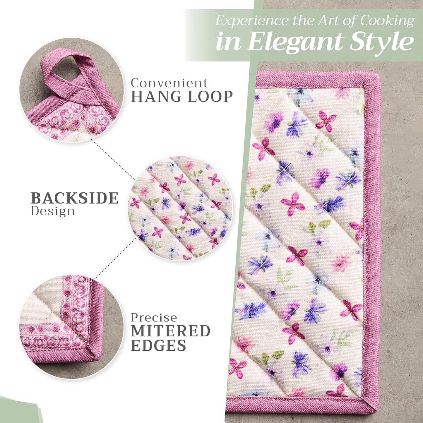 Maison d' Hermine Pot Holders 100% Cotton Heat Resistant Potholders 8" x 8" Hot Pads with Loop BBQ, Cooking, Baking, Grilling, Kitchen, Handling Hot Pans Spring/Summer (Pack of 1, Chardon)