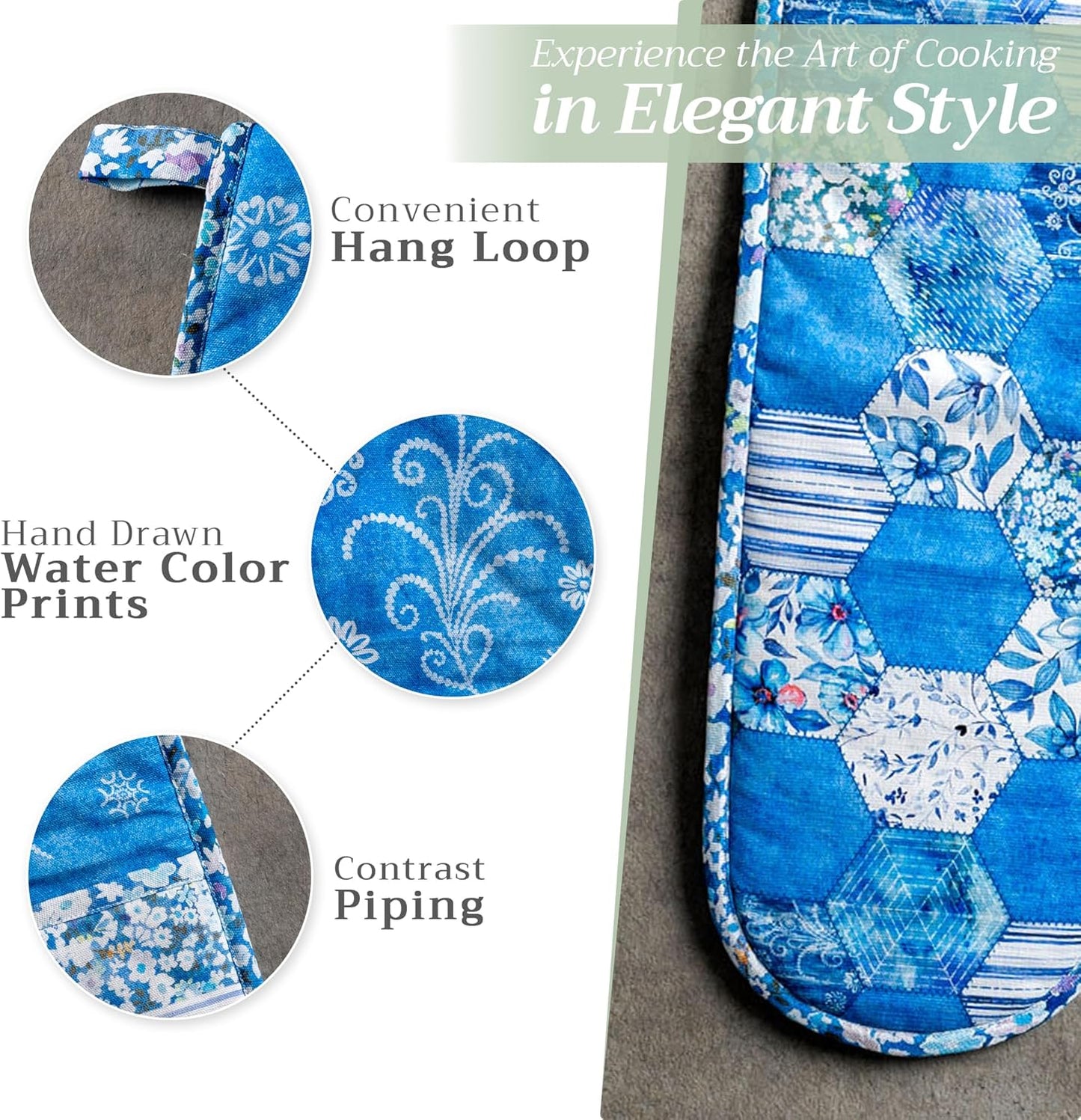 Maison d Hermine Summer Blue 100% Cotton Easter Double Oven Glove with Loop Heat Resistant for BBQ | Cooking | Baking | Grilling | Microwave | Barbecue | Spring/Summer (7.5 Inch by 35 Inch)