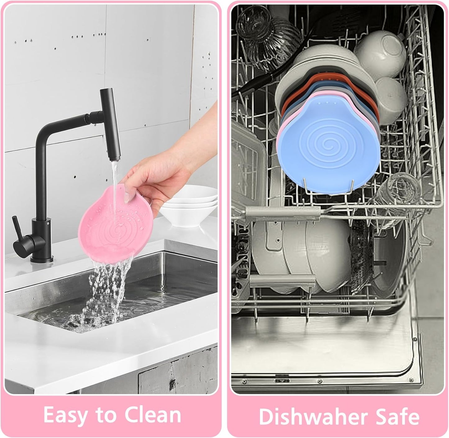 Silicone Spoon Rest for Stove Top - BPA-Free, Heat-Resistant Spoon Holder - Spoon Rest for Kitchen Counter - Large Cooking Utensil Rest for Spoons, Spatulas, Ladles or Tongs - Pink