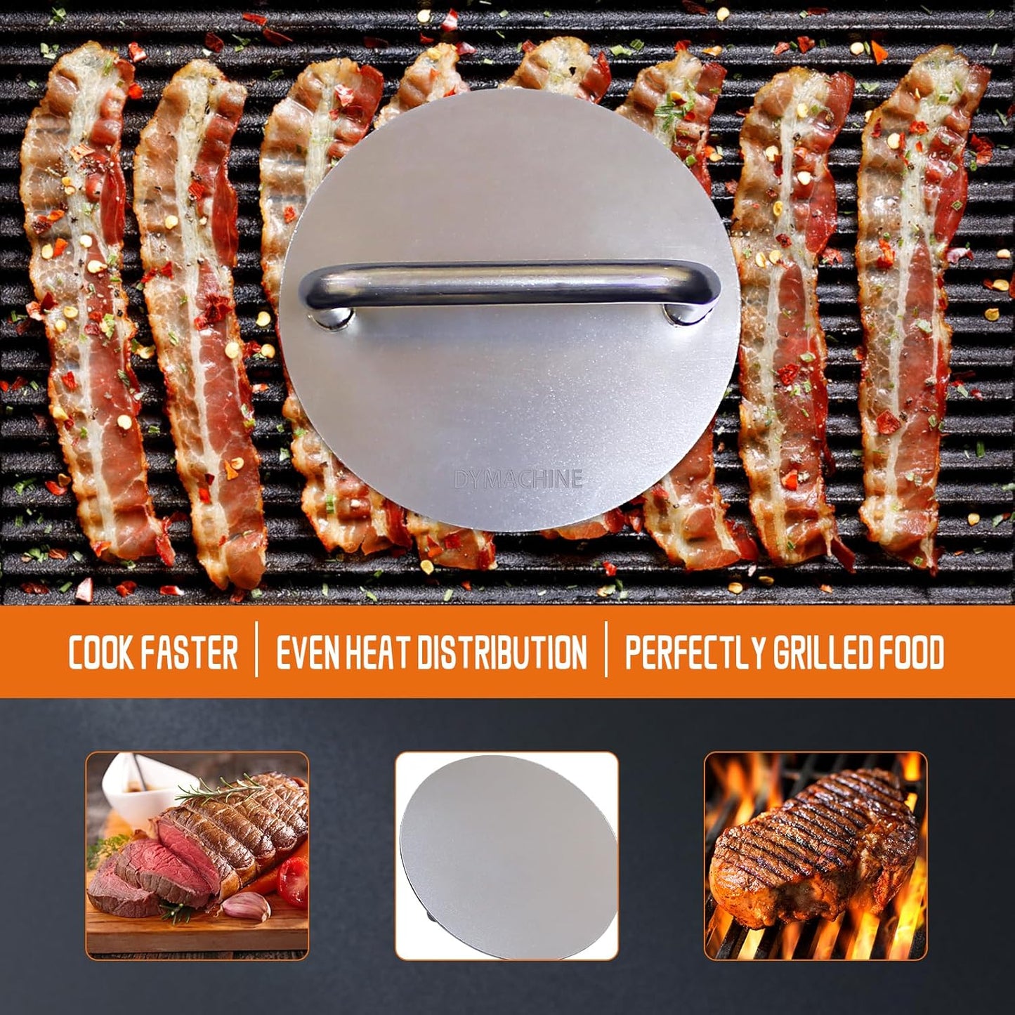 Smash Burger Press,8.5 Inch Stainless Steel Hamburger Press,2.5mm Thick Heavy Duty Non-Stick Smooth Smasher,Round Grill Weight Press, Griddle Press Kitchen Stuff,For Cooking Beef Bacon Steak