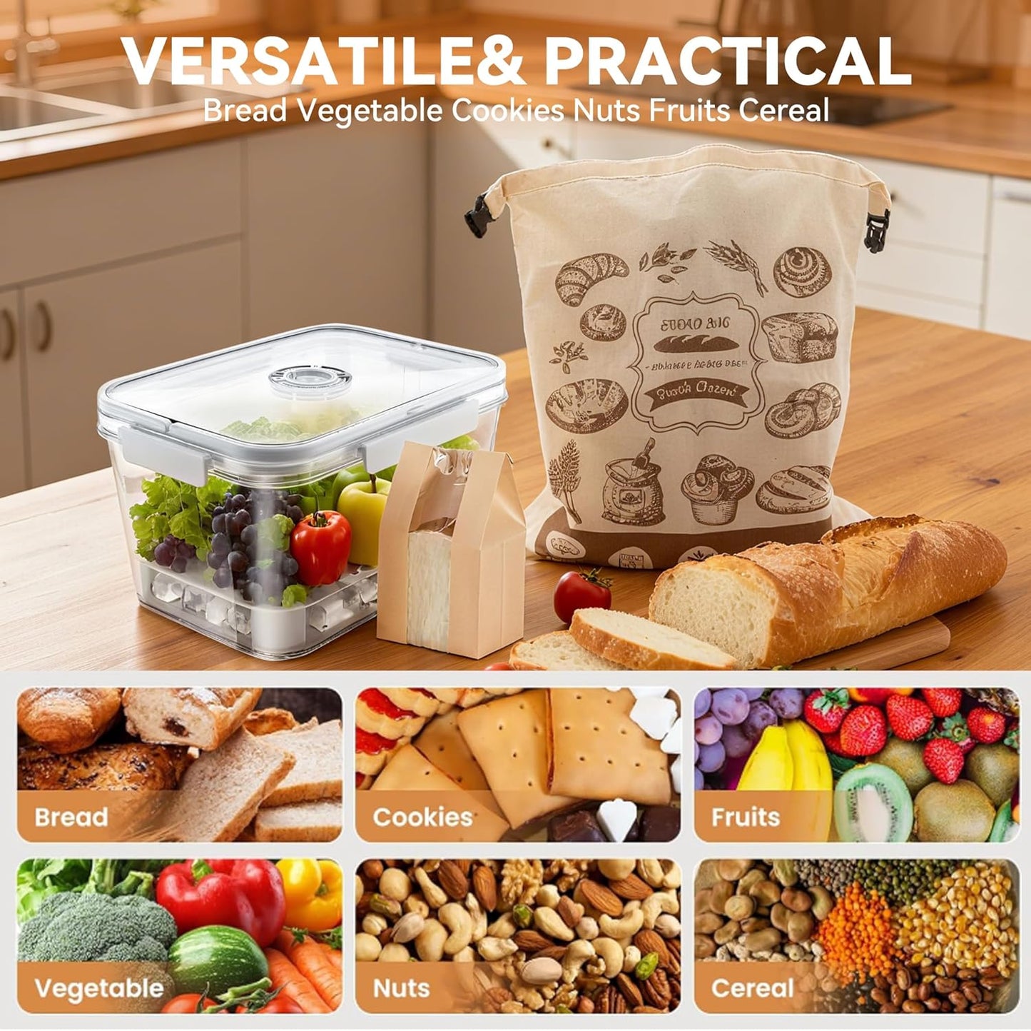 Bread Box Set.11in Bread Storage Box with 2 Linen Bread Bags,and 20 Thick Paper Bags,and 32 Sealed Stickers,Time Recording Bread Keeper for Homemade Breads,Toast,and Cookies.