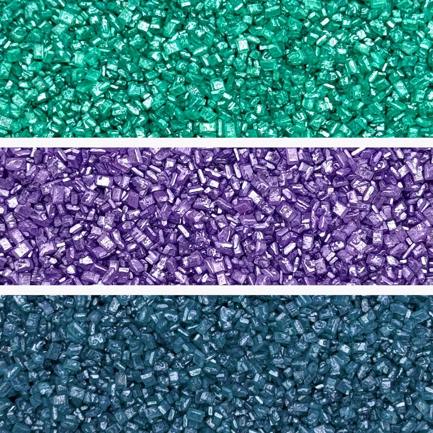 Fancy Sprinkles Sugar Nest Set, Pearlescent, Sparkly Sugar Crystals (Amethyst Purple, Emerald Green and Kyanite Blue) (8 OZ)