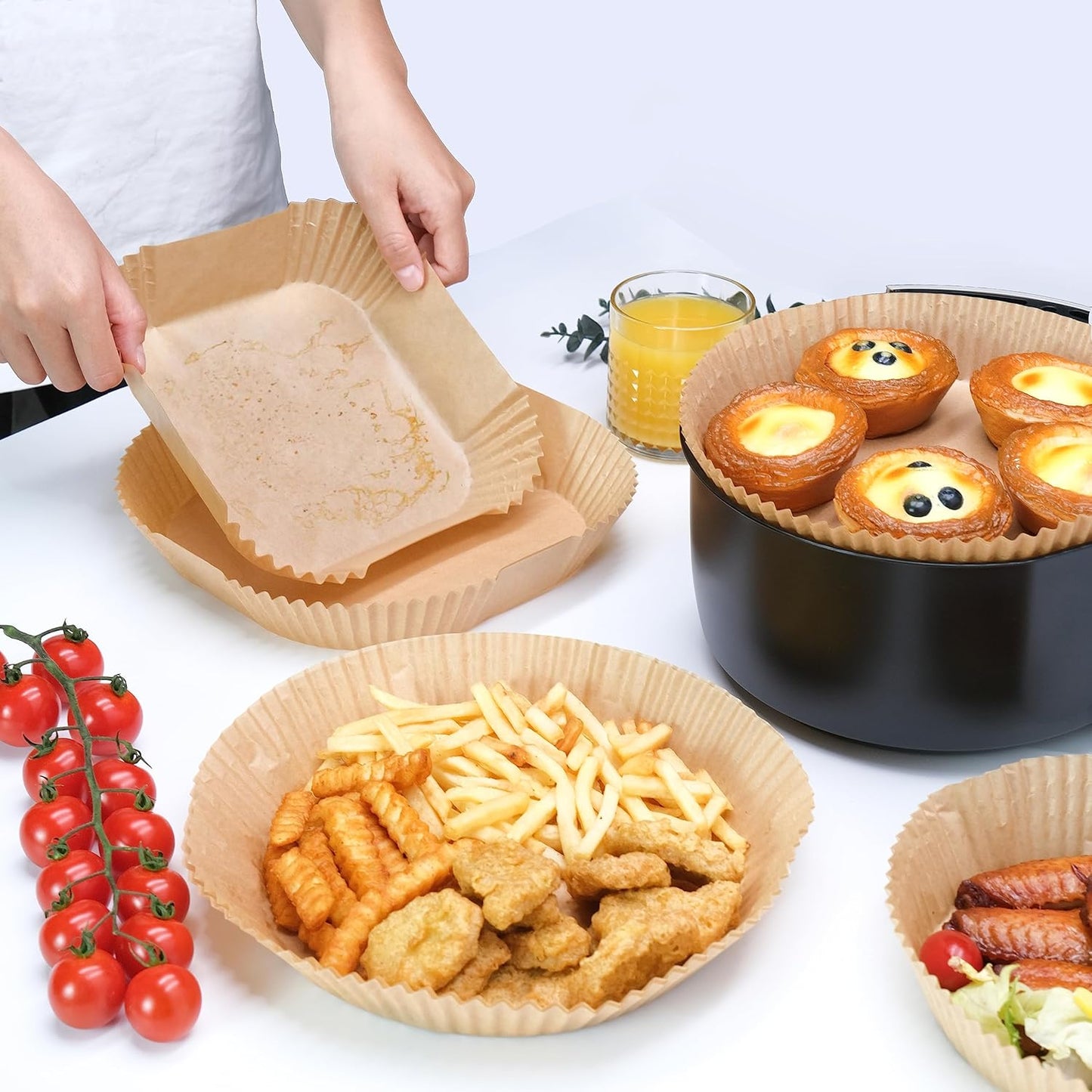 Air Fryer Disposable Paper Liners 100pcs 6.3 inch Round Parchment Paper Liner for Baking Roasting Fit 2-5 QT
