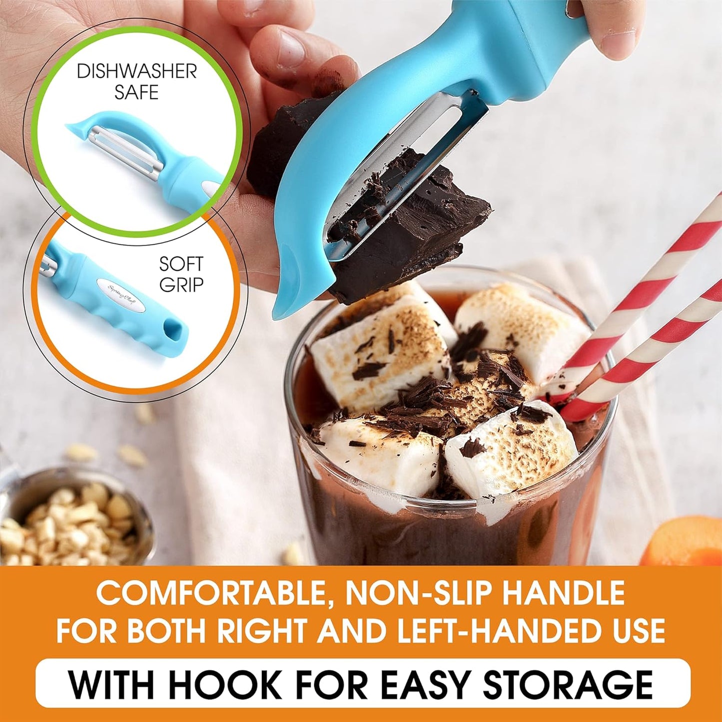 Spring Chef Premium Stainless Steel Vegetable Peeler for Kitchen, Dishwasher Safe Potato Peelers with Non-Slip Handle, Peel Apple, Fruit, Veggie, Carrot, Mango - Set of 2 - Aqua Sky