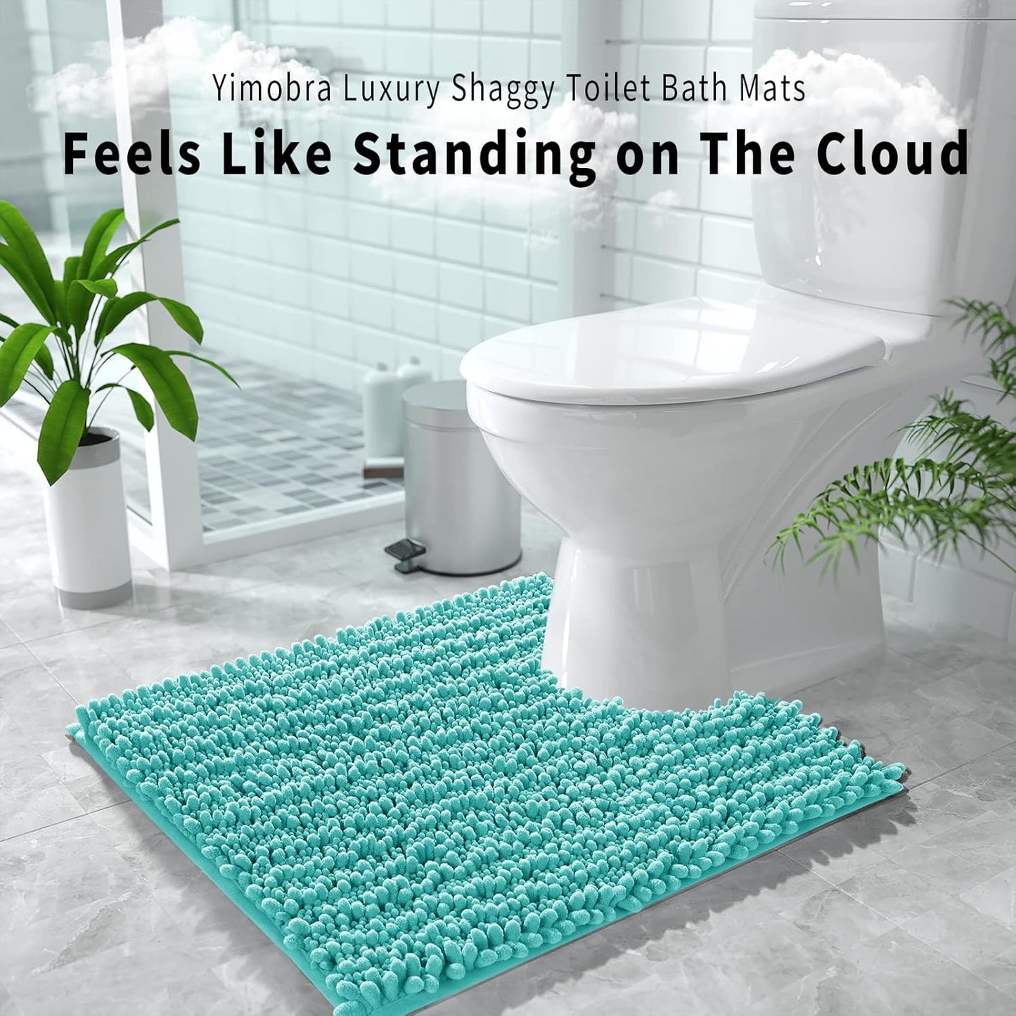 Yimobra Toilet Rug U Shaped Washable 24x20 Inch - Ultra Soft Absorbent Chenille Bath Rugs for Toilet, Quick Dry & Machine Washable, Non Slip Contour Bathroom Mat, Lake Blue