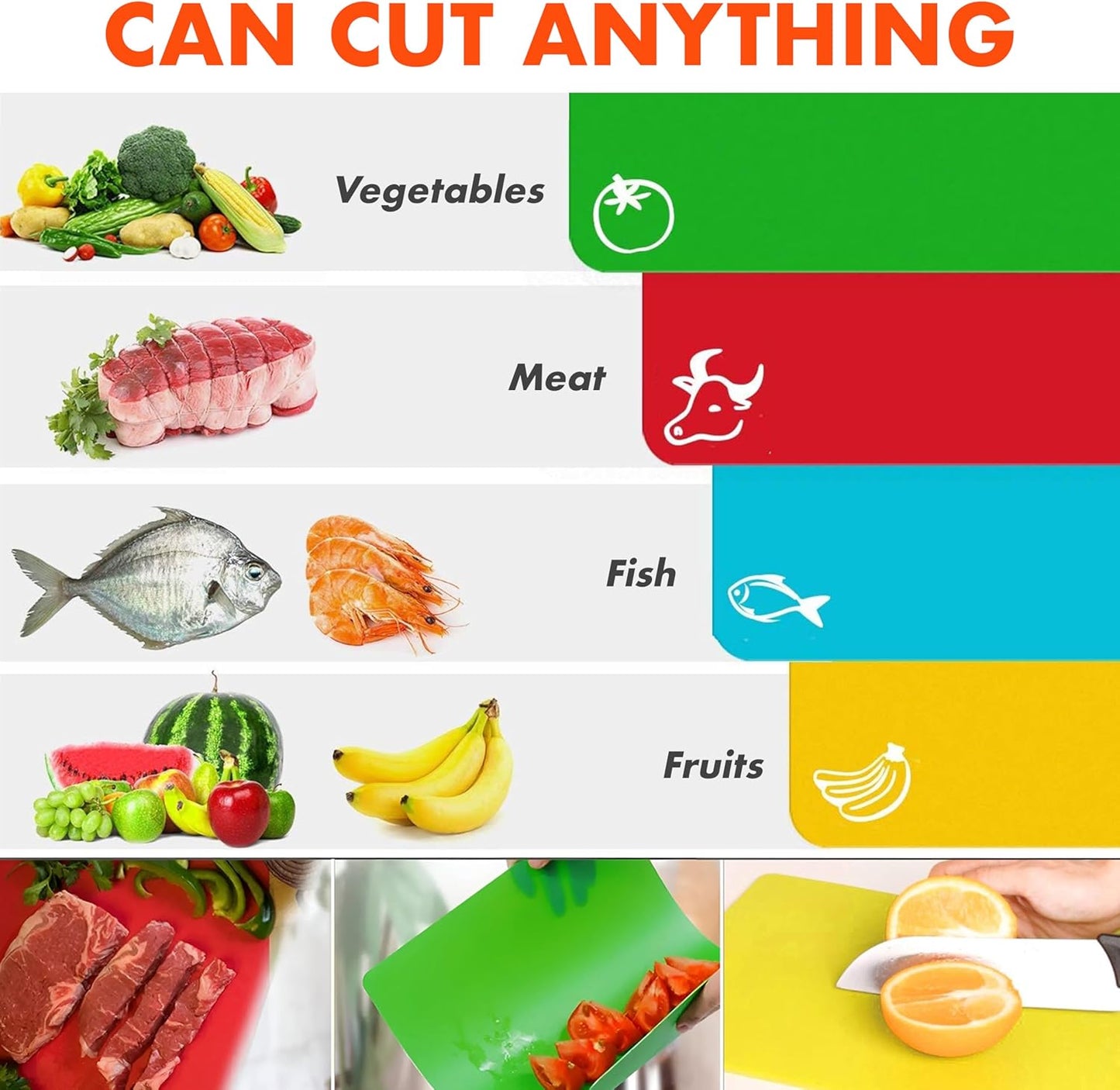 Cutting Boards for Kitchen – Bamboo Cutting Board with 7 Color-Coded Chopping Mats + Bonus Wood Cutting Board – Knife-Friendly & Dishwasher Safe Wooden Cutting Boards for Kitchen.