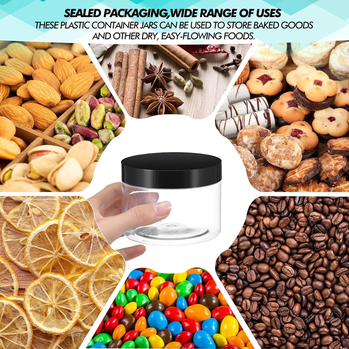 SATINIOR 6 Pack 10 oz Plastic Jars Containers with Lids Wide-mouth Refillable Leakproof Reusable Round Empty Jars for Travel Cosmetic Dry Food Spice Candy Cookie Home Kitchen Organizing(Black)