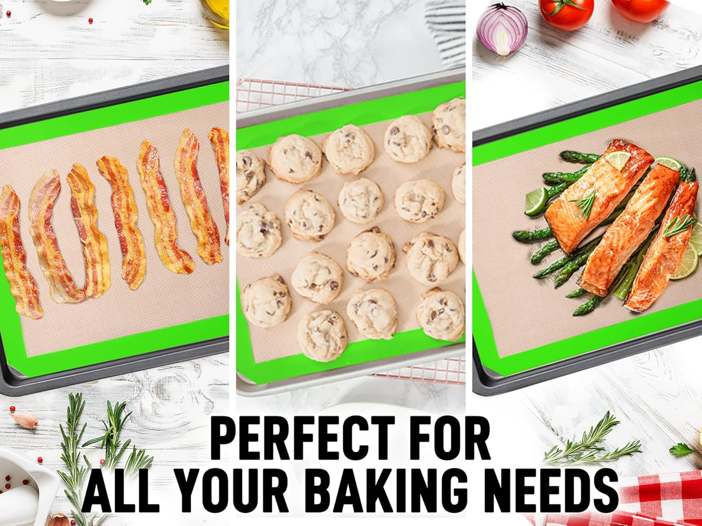 Zulay Kitchen (2 Pack) Silicone Baking Mat Sheet Set - Reusable Baking Mat Nonstick - Half Sheet Baking Mat For Oven - 16.5" x 11.6" (Light Green)