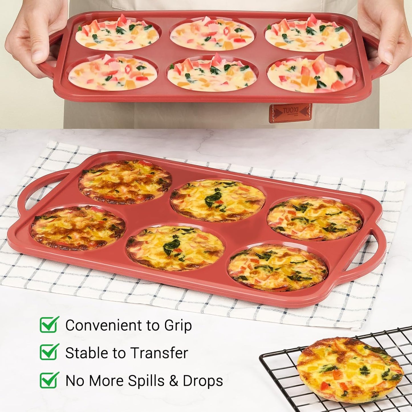 JOERSH 2 Pack 4 Inch Jumbo Silicone Muffin Top Pan with Metal Frame, Non Stick Silicone Egg Mold for Oven, Large Whoopie Pie Baking Pan for English Muffin, Breakfast Sandwich, Egg Bite, Hamburger Bun