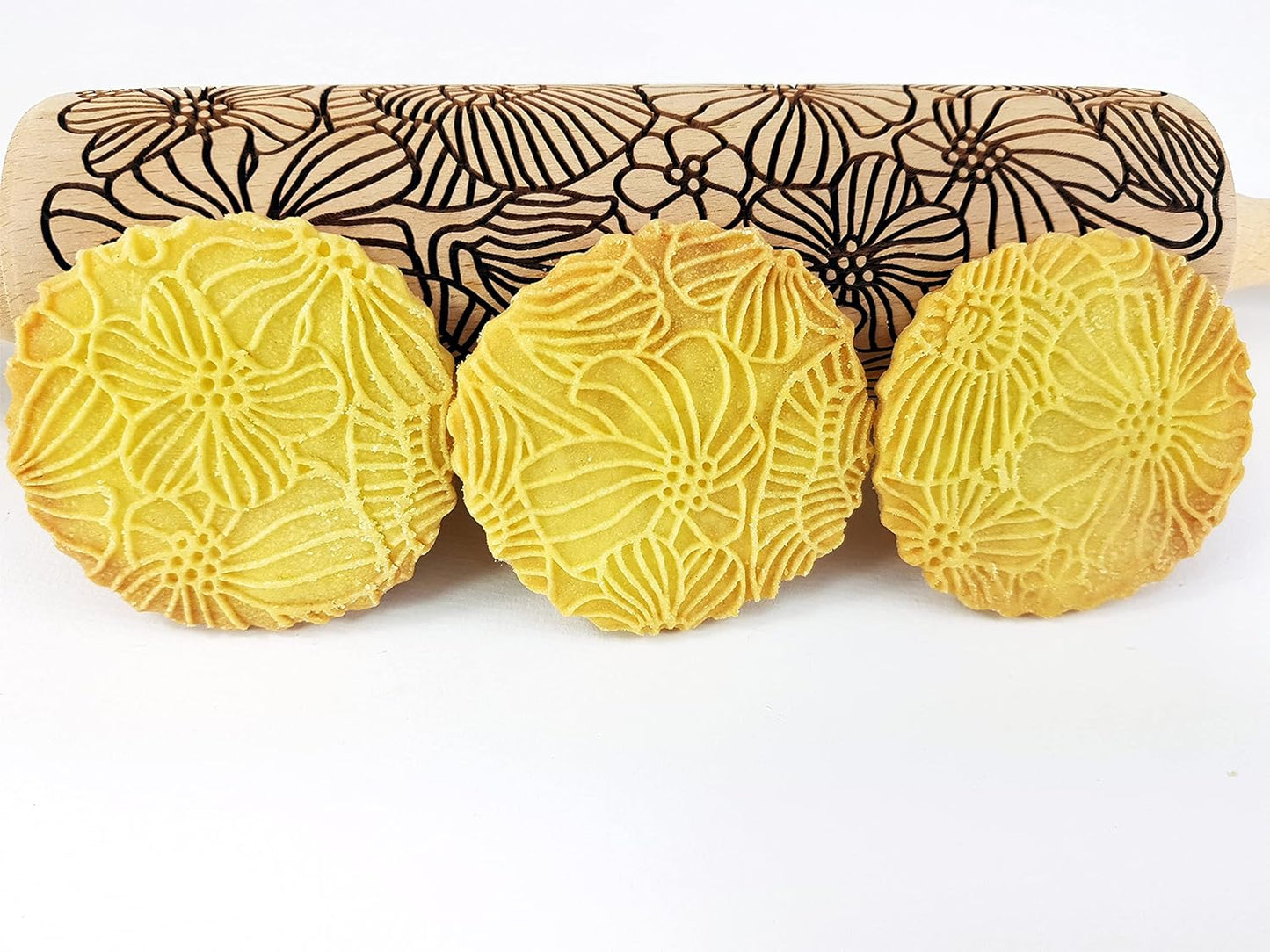 Embossing Rolling Pin POPPY. Dogh Roller with Wildflower Corn Poppies Pattern for Embossed Cookies and Pottery by Algis Crafts