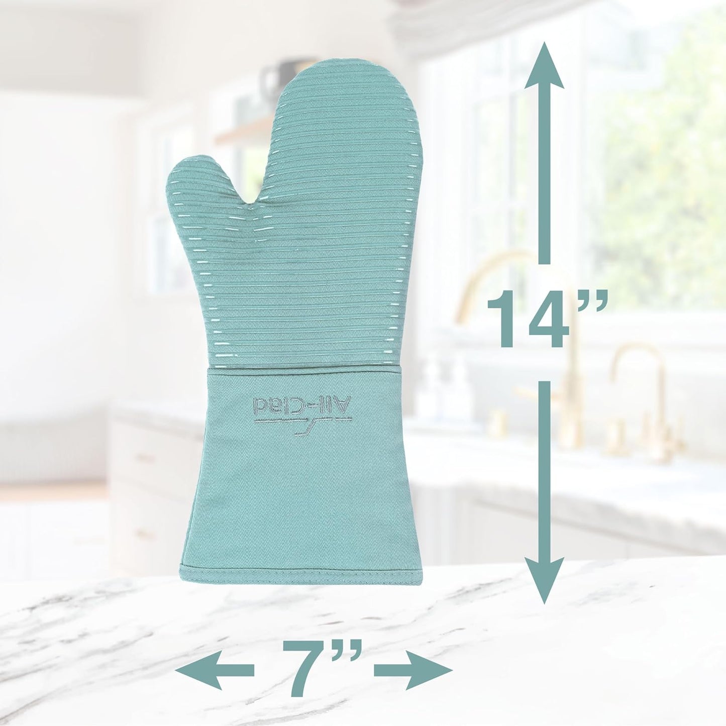 All-Clad Silicone Oven Mitt: Heat Resistant up to 500 Degrees - 100% Cotton & Silicone, 14"x7" Oven Mitt for Kitchen and Barbeque, 1-Pack, Rainfall