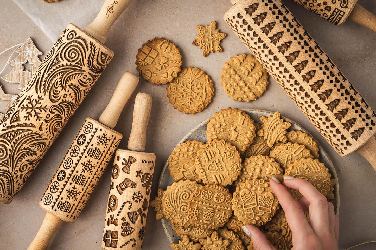 Embossing Rolling Pin JUNGLE. Dough and Clay Roller for Embossed Cookies and Pottery. Cookie and Ceramic Stamp. Backing Gifts for Women by Algis Crafts