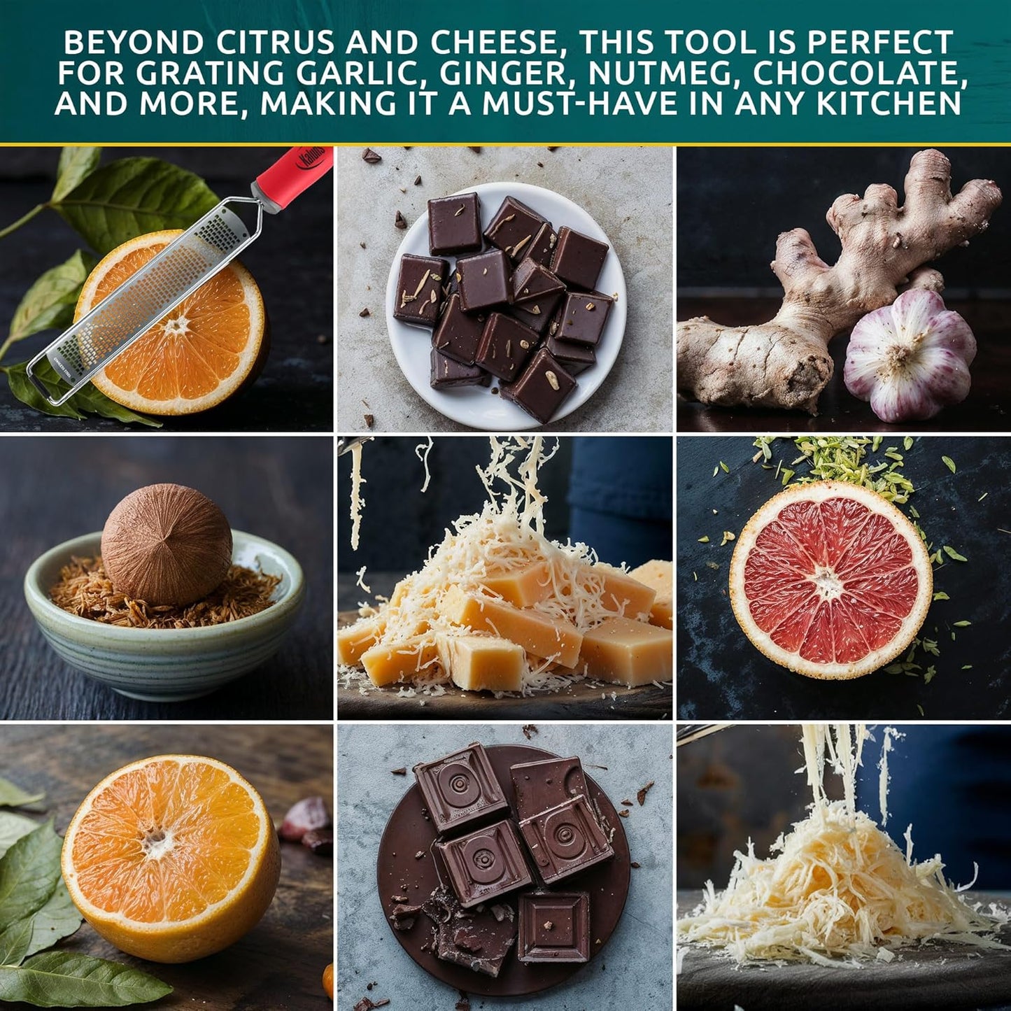 Lemon Zester & Parmesan Cheese Grater - Premium Citrus Zester Graters For kitchen W Stainless Steel, For Chocolate, Garlic, Ginger, Nutmeg, Fruits, Vegetables - Bonus Cleaning Brush & Glove