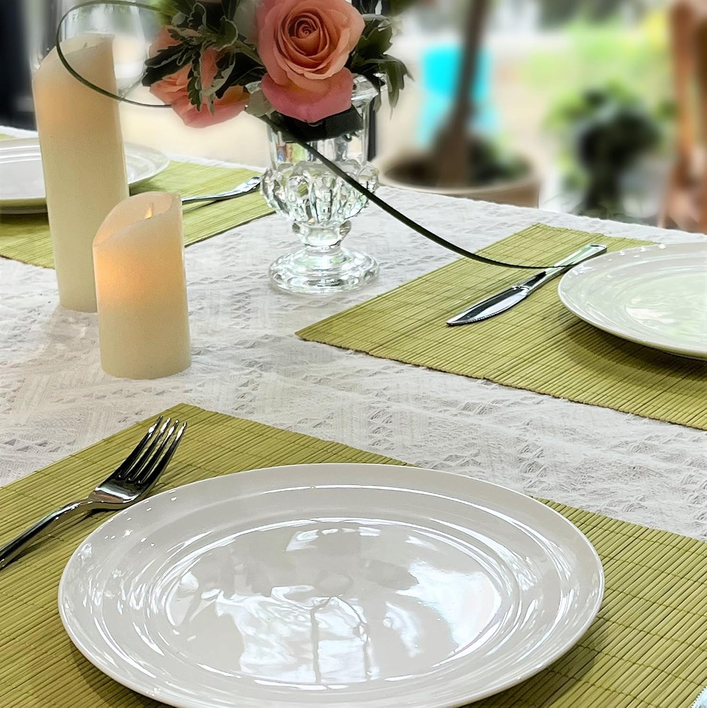 ANDSTAR Set of 8 Pcs Bamboo Placemats Sushi Rolling Mat Japanese Style Natural Anti-Slip Bamboo Placemats Washable Heat-Resistant Table Mats for Dining Room and Kitchen(Green)