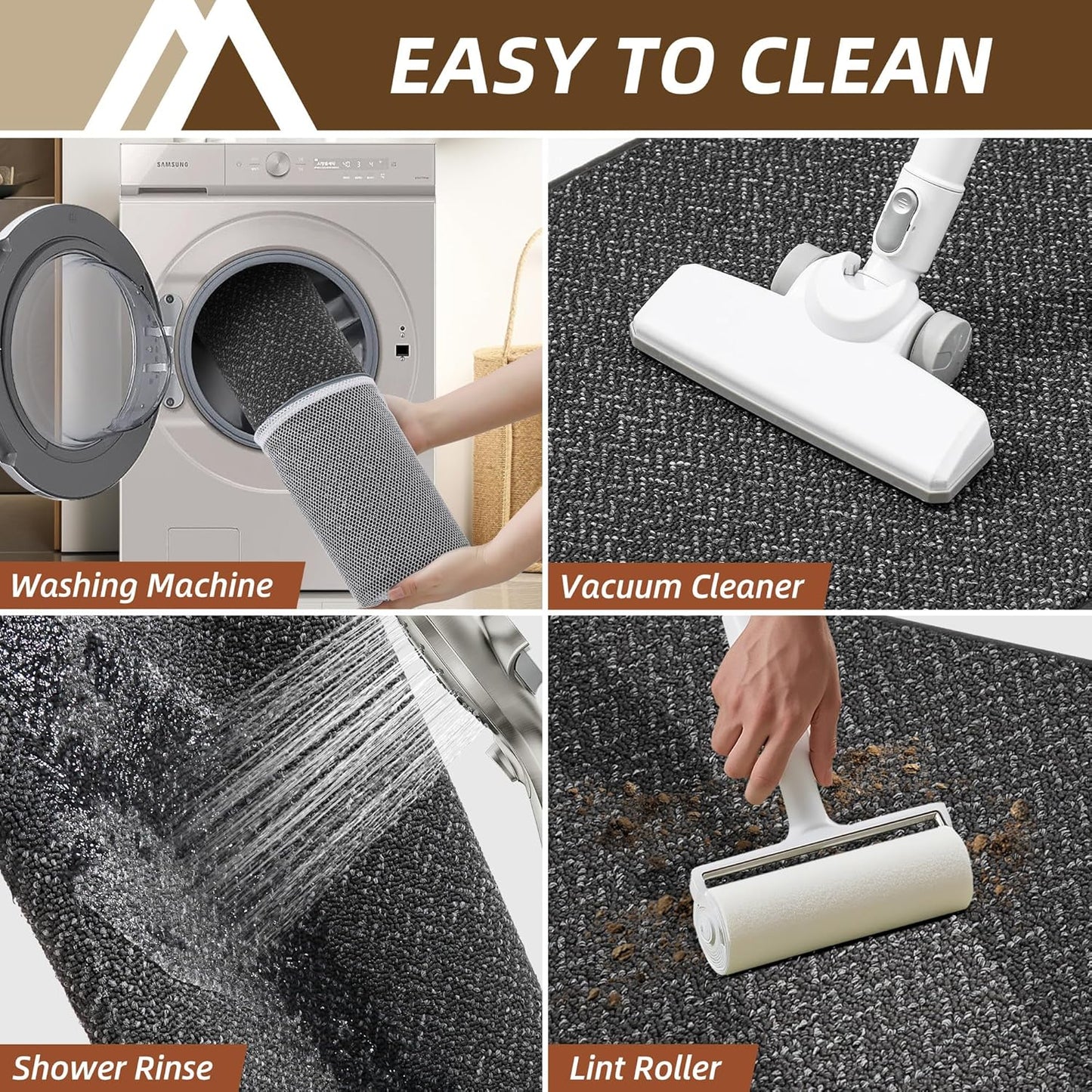 COSY HOMEER Kitchen Rugs Non Slip Washable 24"x36"+24"x60" Absorbent Kitchen Mats for Floor Stain Resistant Kitchen Runner Rug Sets of 2 Kitchen Floor Mats for Sink,Dark Grey