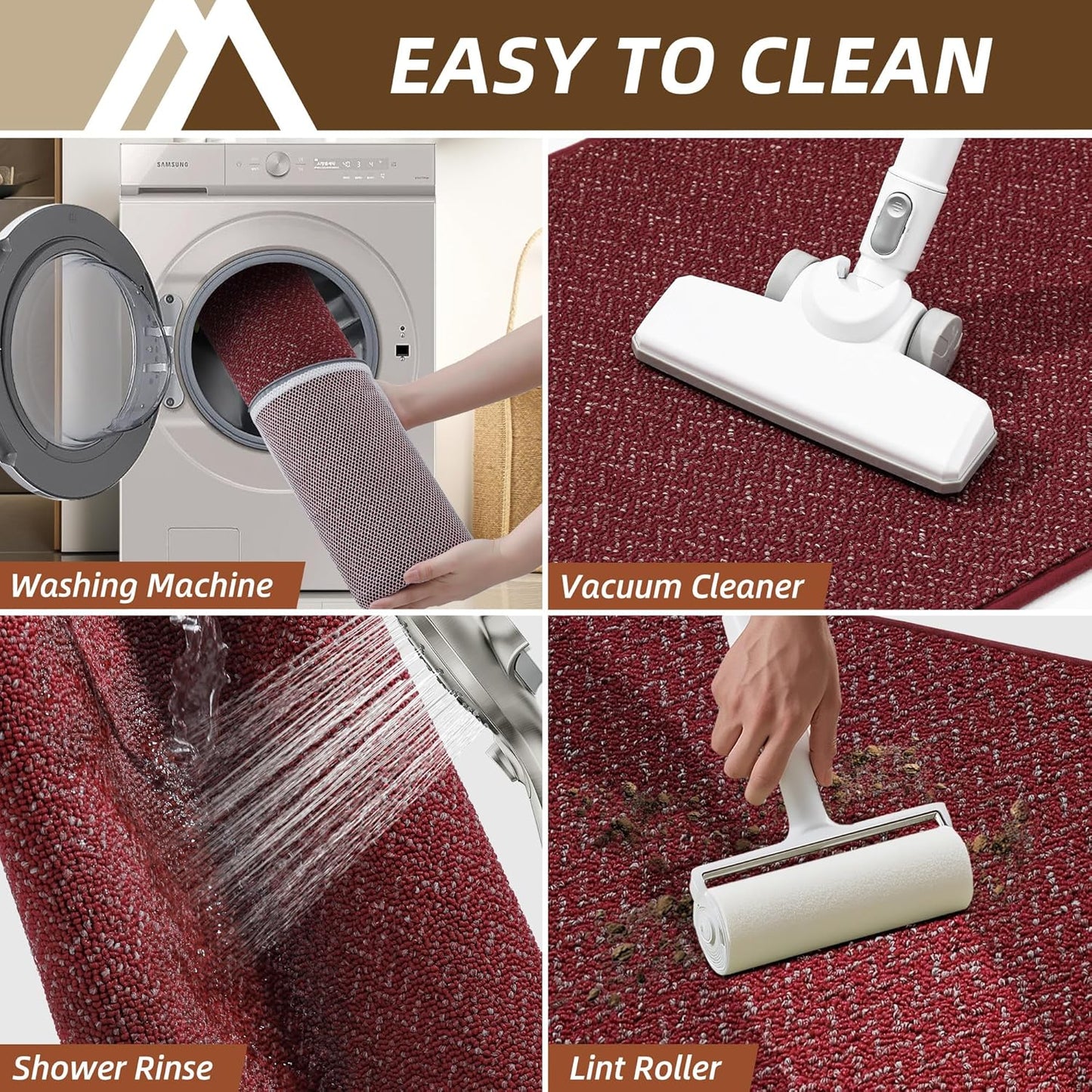 COSY HOMEER Kitchen Rugs Non Slip Washable 24"x36"+24"x60" Absorbent Kitchen Mats for Floor Stain Resistant Kitchen Runner Rug Sets of 2 Kitchen Floor Mats for Sink,Red