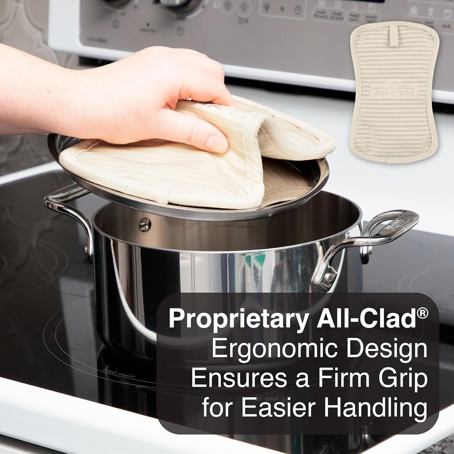 All-Clad Premium Pot Holder & Hot Pad: Heat Resistant to 500 Degrees - 100% Cotton, 10"x6.25" Hot Pad for Kitchen and Barbeque, (1-Pack), Almond