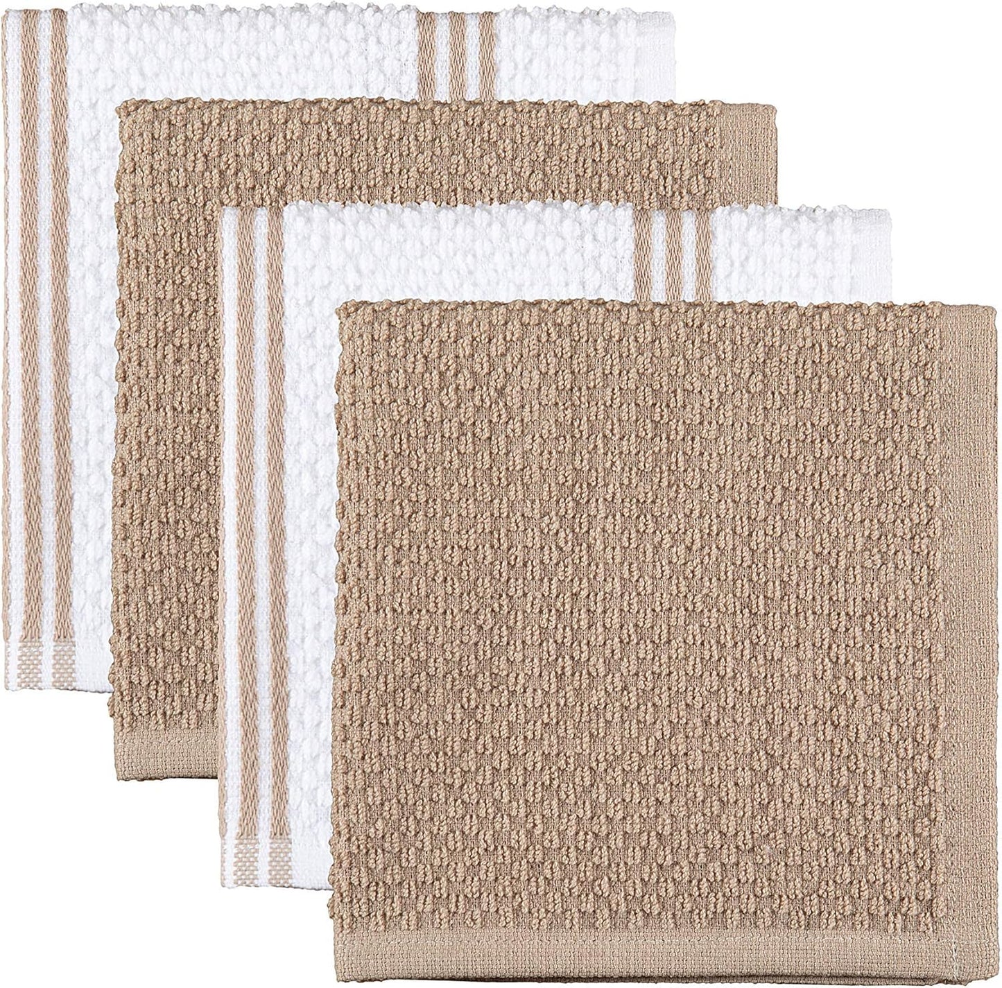 Sticky Toffee 9-Piece Kitchen Set – Tan 100% Cotton Terry Dish Towels, Dishcloths, Oven Mitts, and Pot Holders with Non-Slip Silicone Grip, Oeko-Tex Cotton