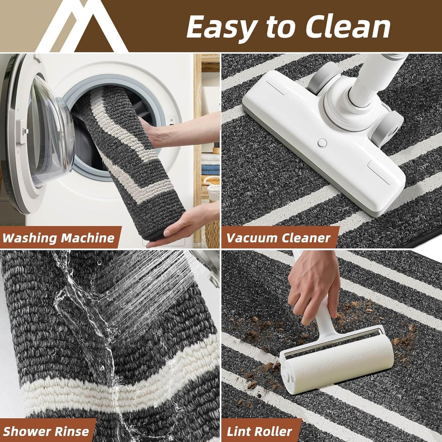 COSY HOMEER Kitchen Rugs and Mats 24"x59" Non Slip Kitchen Mats for Floor Washable Kitchen Runner Rug Stain Resistant Standing Mat for Kitchen,Sink,Polypropylene,Black