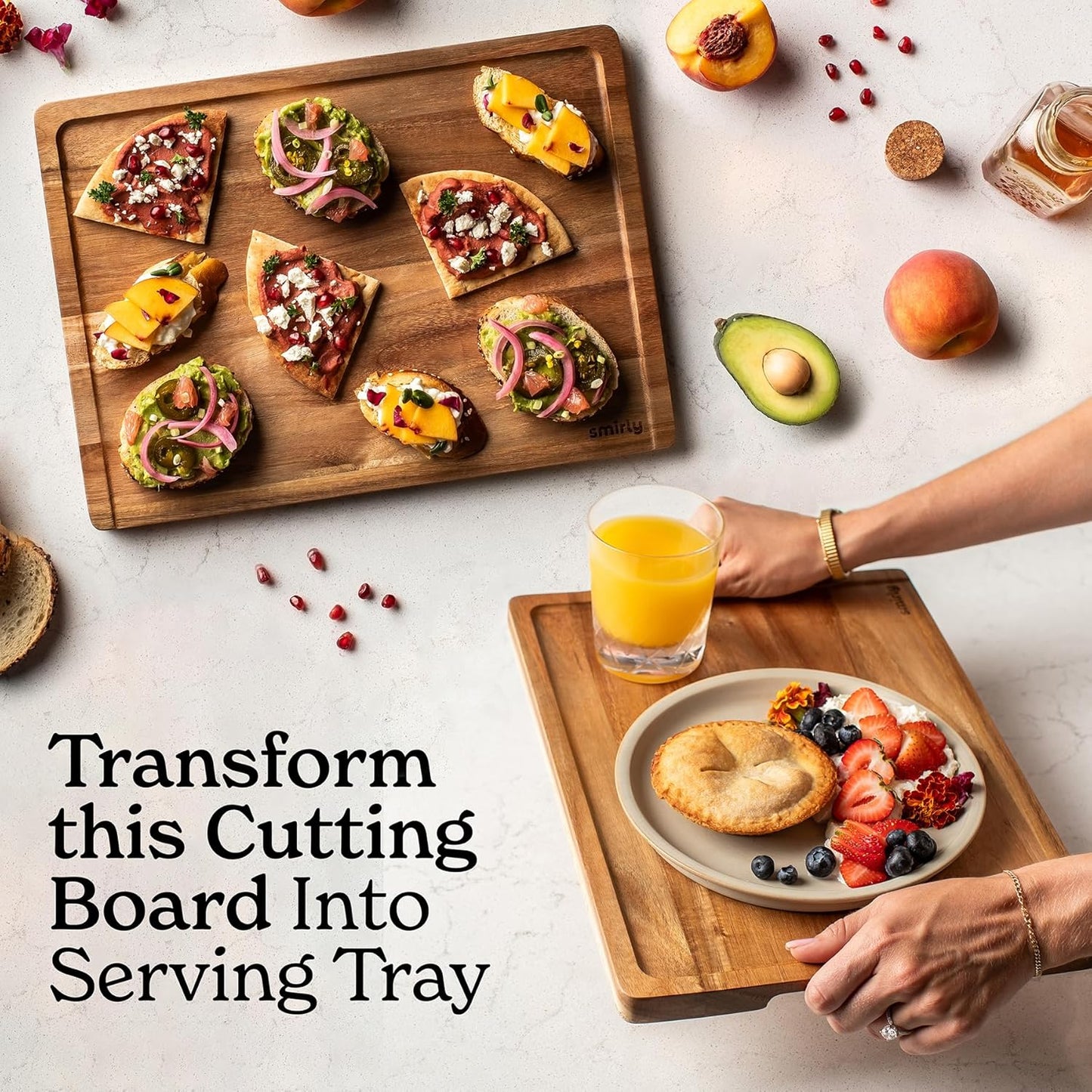 SMIRLY Bamboo Cutting Board Set, Chopping Board and Wooden Cutting Boards for Kitchen, Small Wood Cutting Board and butcher block (Acacia Wood, 1 Pack)