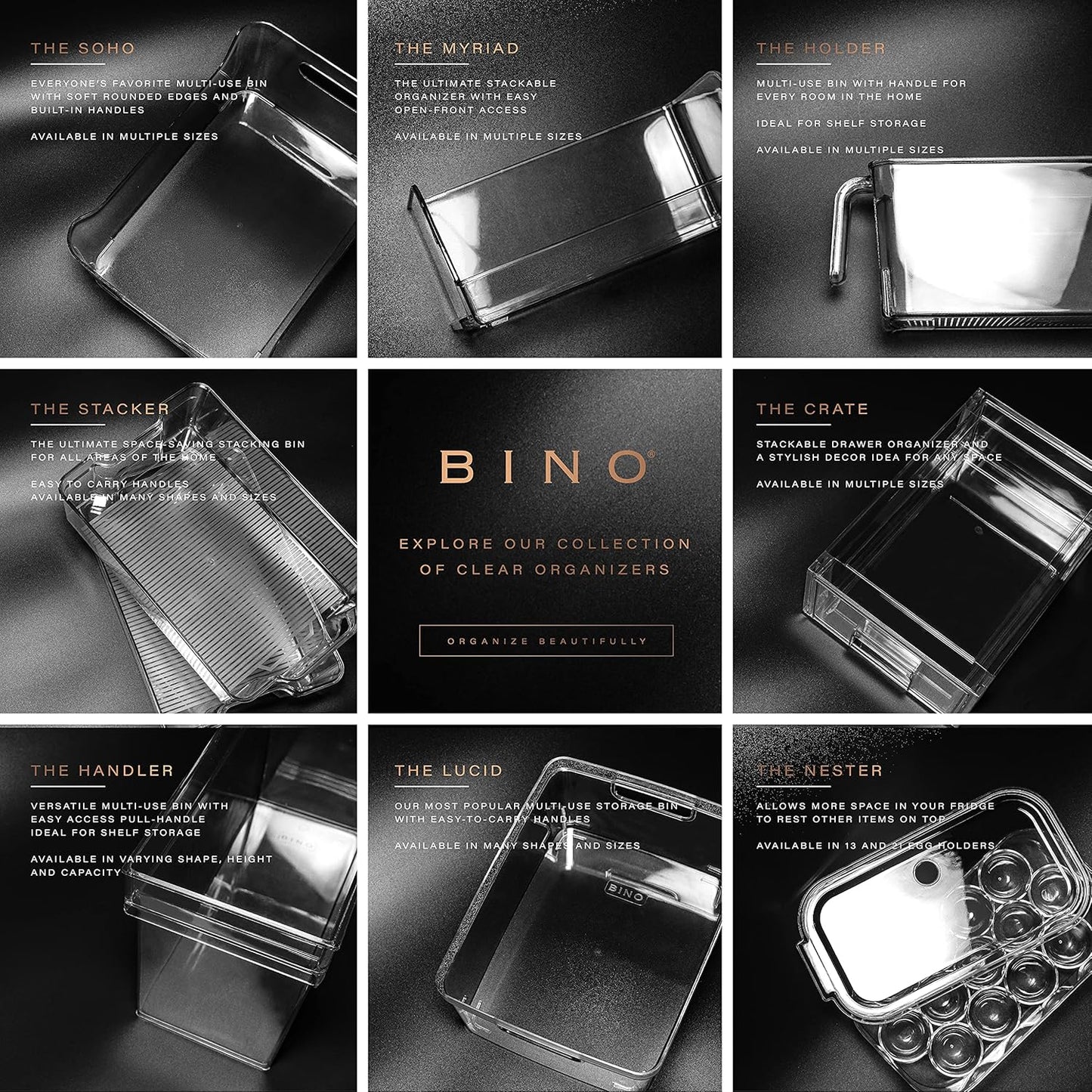 BINO | Stackable Storage Bins, Small - 2 Pack | THE STACKER COLLECTION | Clear Plastic | Built-In Handles | BPA-Free | Containers for Organizing Kitchen Pantry | Multi-Use Organizer