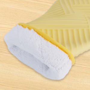 Set of 4 Oven Mitts and Pot Holder Heavy and Tall Kitchen Cotton Gloves Lined Towelcloth, Gloves Length 40cm, Pot Holder Width 20cm Diameter Round… (Yellow Silicone)