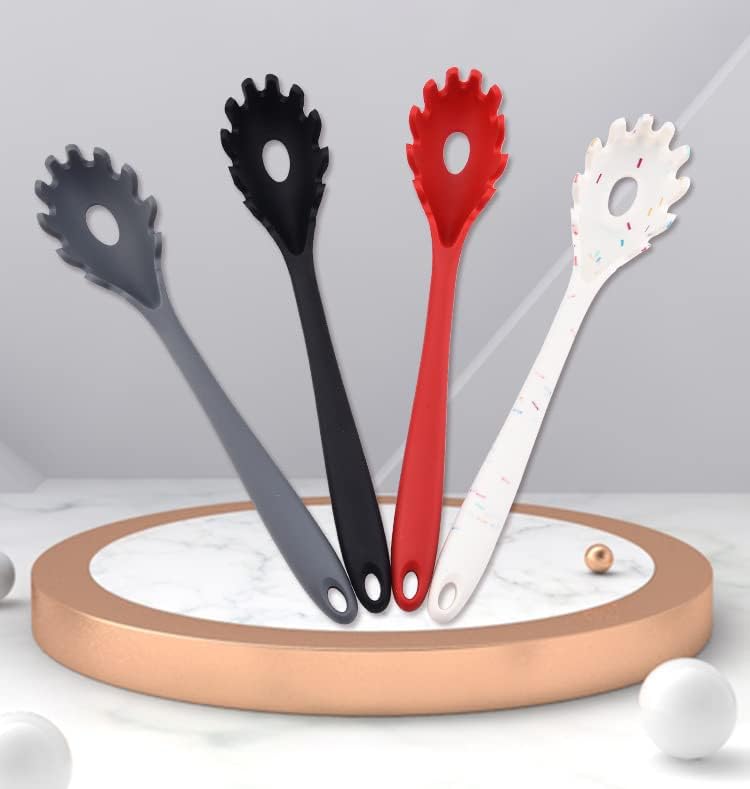 Silicone Pasta Fork (11.5"), High Heat Resistant to 480°F, Hygienic One Piece Design, Spaghetti Strainer & Server Spoon Pasta Forks (Gray)