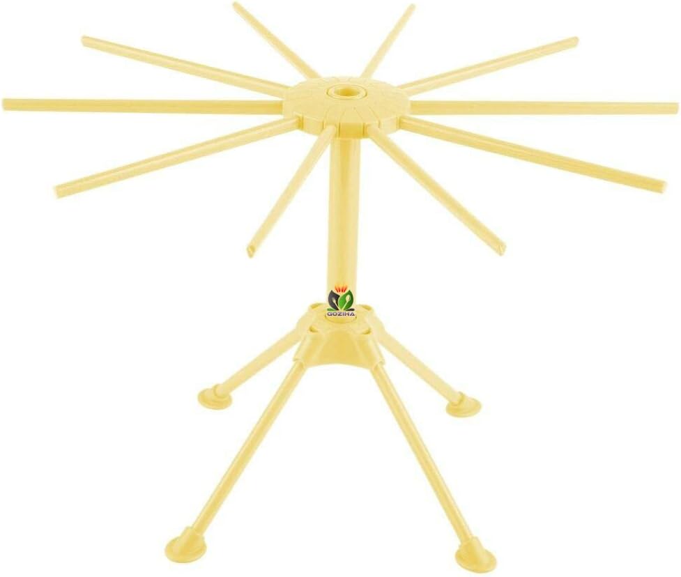 GOZIHA Pasta Drying Rack Noodle Stand with 10 Bar Handles Collapsible | Household Noodle Dryer Rack Hanging for Home Use | Spaghetti Drying Rack Noodle Stand | Easy Storage and Quick Set-Up (Yellow)