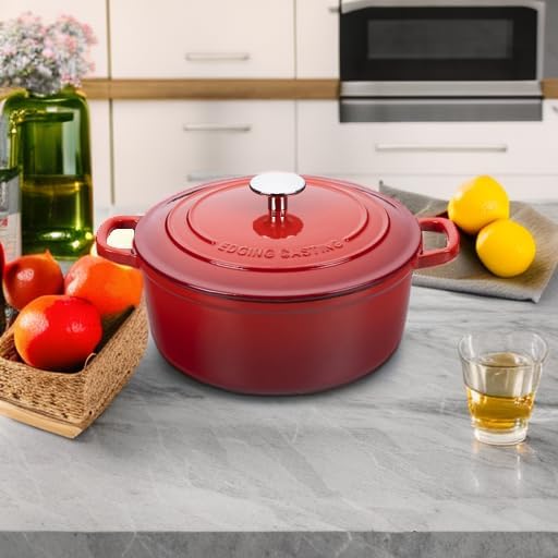 Enameled Cast Iron Dutch Oven Pot with Lid, 7 Quart, Round Dutch Ovens, Bread Oven Dual Handles, for Bread Baking, Oven Safe up to 500°F, Red