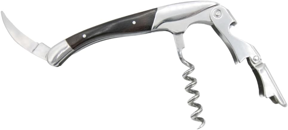 The Wine Chic Premium Professional Corkscrew Wine Opener with Elegant Wood Handle, Manual Wine Key with Foil Knife and Cap Bottle Opener for Bartenders, Waiters and Sommeliers (Black)