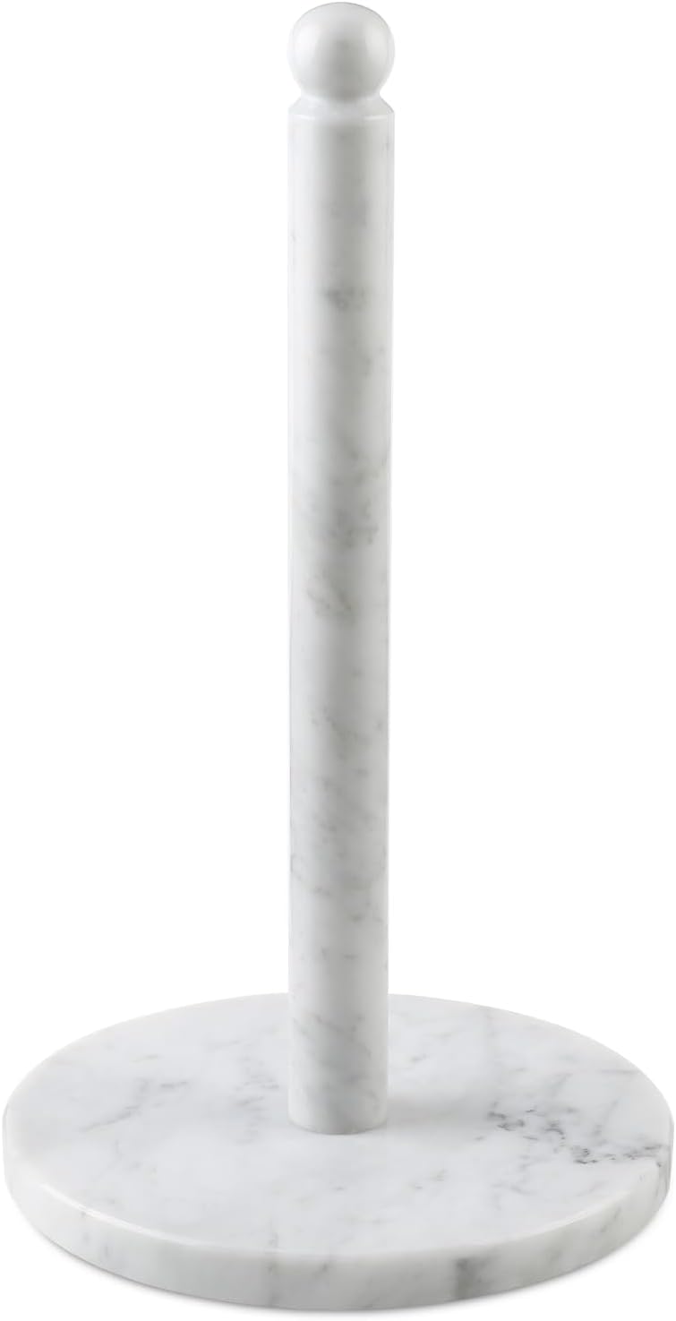 Koville Italian Marble Paper Towel Holder Countertop, Stone Rod Paper Towel Holder Stand for Kitchen Storage, for Standard or Jumbo-Sized Rolls(Bianco Carrara)