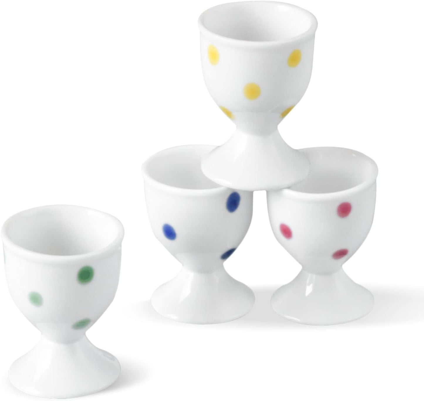 Cinf Ceramic Polka Dots Egg Cup Gift Set of 4 Porcelain Holder Breakfast Boiled Cooking Tools Stable Easy to Clean Childhood Memories Table Decoration Kitchen