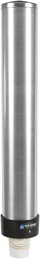 San Jamar Small Pull-Type Cup Dispenser 6 - 10 Oz. Cups for Restaurants, Home, and Office, Stainless Steel, 23.5 Inches, Silver