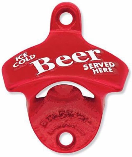 STARR "X" Ice Cold Beer Sold Here Bottle Opener | Heavy-Duty Bottle Opener Wall Mounted for Home Bar, Man Cave, and Patio | Easy Cap Removal, Red