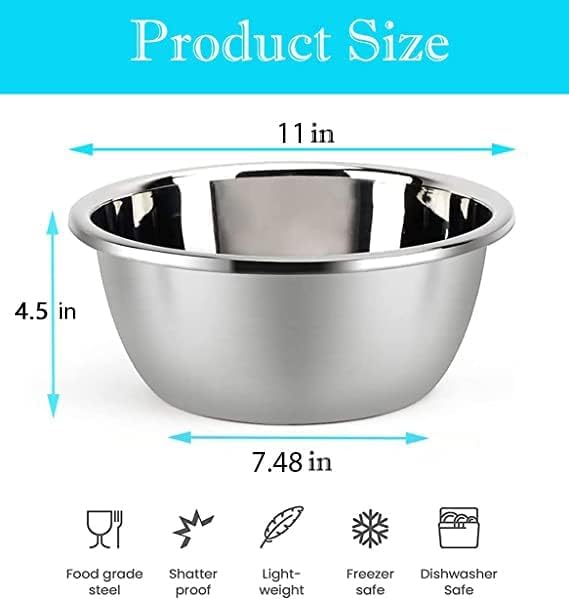 meleg otthon Stainless Steel Mixing Bowl, 5.8QT Salad Bowl, Metal Bowls, Stainless Steel Basin, Heavy Duty Deeper Edge Mirror Finish Dishwasher Safe Bowl (L)…