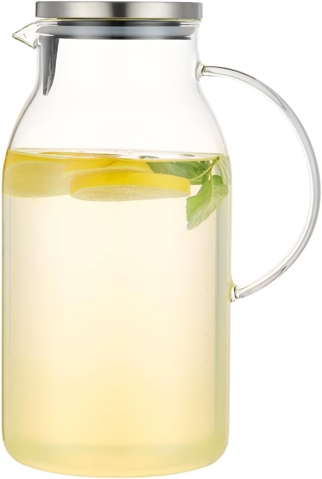 Karafu Glass Pitcher with Lid, 100 Ounces Wide Mouth Heat Resistant Water Jug for Hot/Cold Water, Ice tea and Juice Beverage
