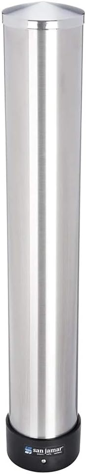 San Jamar Small Pull-Type Cup Dispenser 6 - 10 Oz. Cups for Restaurants, Home, and Office, Stainless Steel, 23.5 Inches, Silver