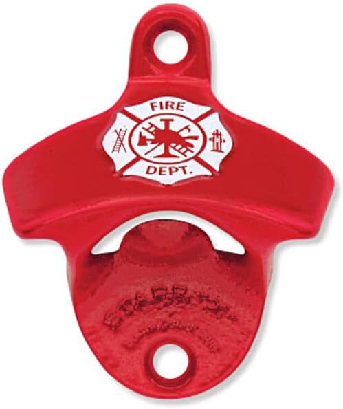 STARR "X" Fireman Shield Wall Mounted Bottle Opener | Heavy-Duty Bottle Opener Wall Mounted for Home Bar, Man Cave, and Patio | Easy Cap Removal, Red