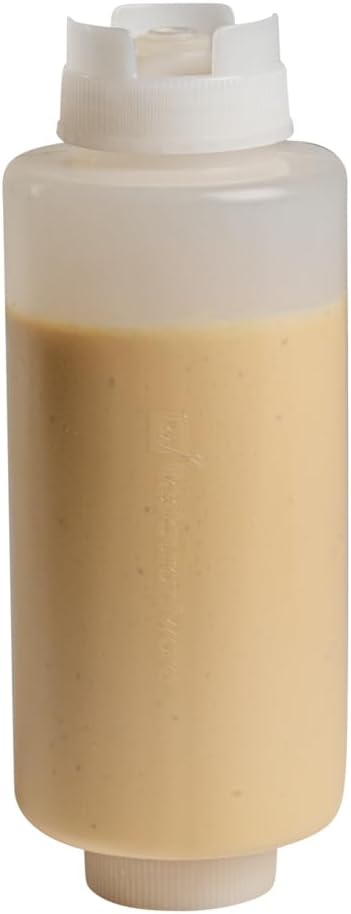 Restaurantware 32oz. FIFO Inverted Plastic Squeeze Bottle with Refill and Dispensing Lids - First In First Out - Perfect for Restaurants Catering and Food Trucks - 1ct box
