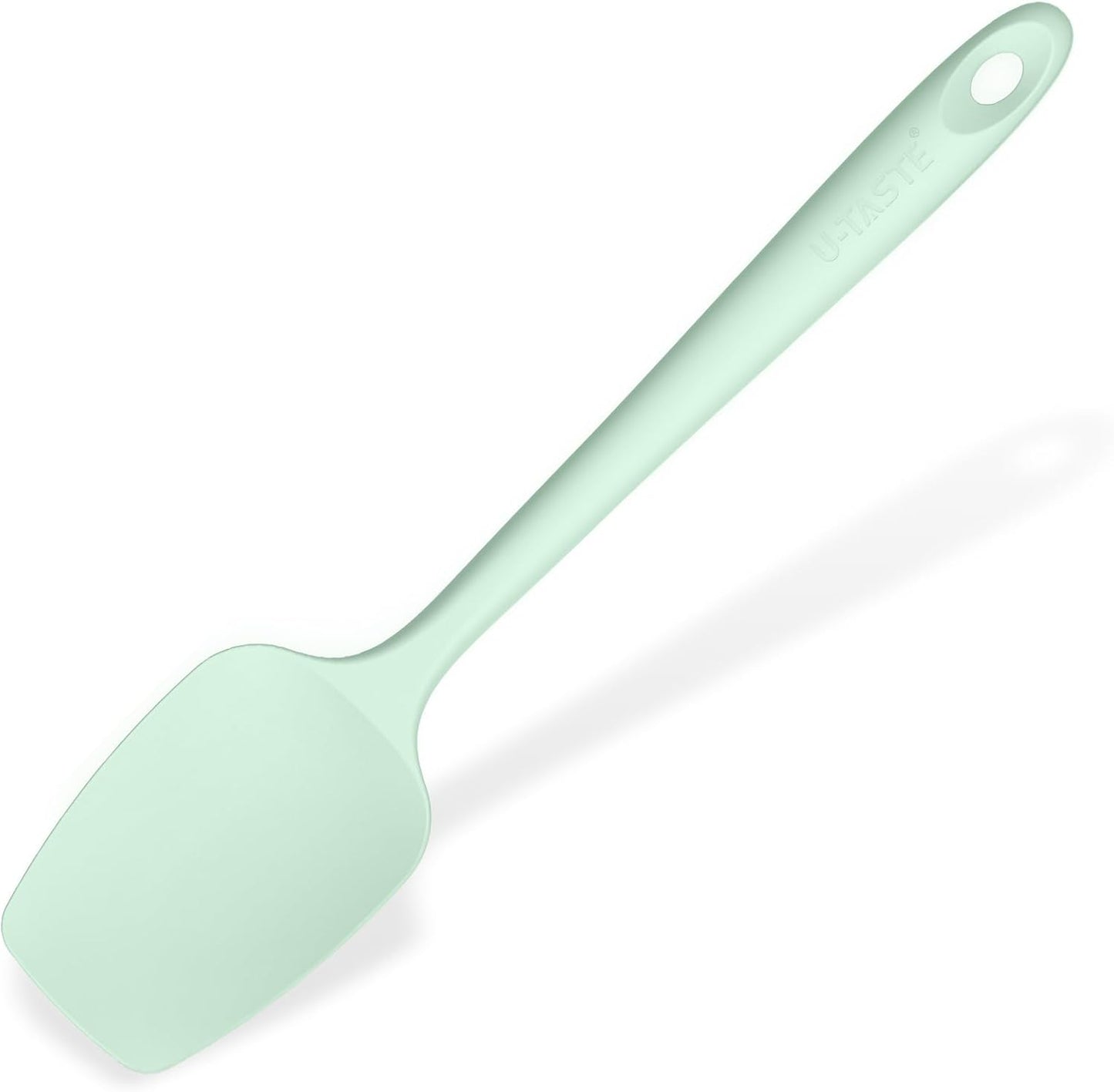 Heat Resistant Silicone Spoon Spatula: U-Taste 600ºF High Heat Flexible 11.38in Silicon Mixing Stirring Cooking Scraping Baking Bowl Scraper, Seamless for Kitchen Nonstick Cookware (Mint Green)