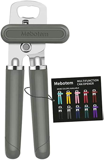 10 Colors Can Opener Manual Handheld Heavy Duty Hand Can Opener Smooth Edge Stainless Steel Can Openers Top Lid Kitchen Gadgets, Best Large Rated Easy Turn Knob, with Bottle Opener, Gray