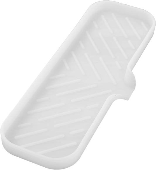 Silicone Bathroom Soap Dishes with Drain Spout-Bathroom and Kitchen Sink Organizer,Sponge Holder,Dish Soap Tray,Perfect for Dispenser,Scrubber,Bottle,Cup on Sink or Counter-Translucent 12"×4"
