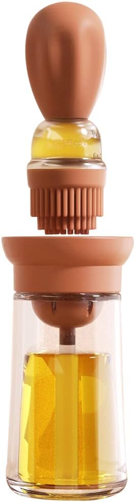 TINMIX Oil Dispenser with Brush - Glass Olive Oil Dispenser for Kitchen, 2 IN 1 Oil Dispenser Bottle with Silicone Basting Brush for Cooking Vinegar Sauce BBQ Grill Frying, T-OB21, Red