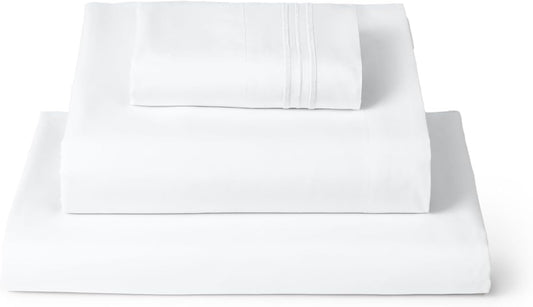 Mellanni Twin XL Sheets Set - 3 PC Iconic Collection Bedding - Hotel Luxury, Extra Soft, Cooling Bed Sheets - Wrinkle, Fade, Stain Resistant (Twin Extra Long, White)
