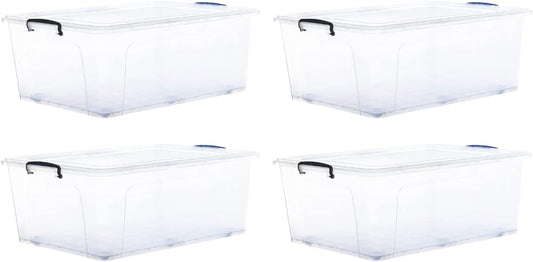 Superio Storage Bins with Lids, Clear Plastic Containers for Organizing, Stackable Totes, BPA Free, Odor Free, Organizer Boxes for Home, and Dorm (4 Pack, 32 Quart)